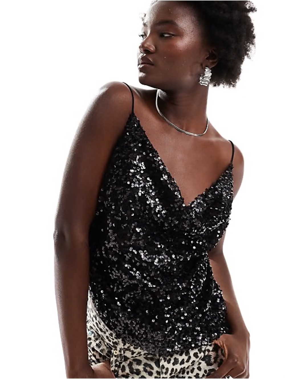 NWT ASOS Cross Back Black Sequin Strappy Cami | US 4